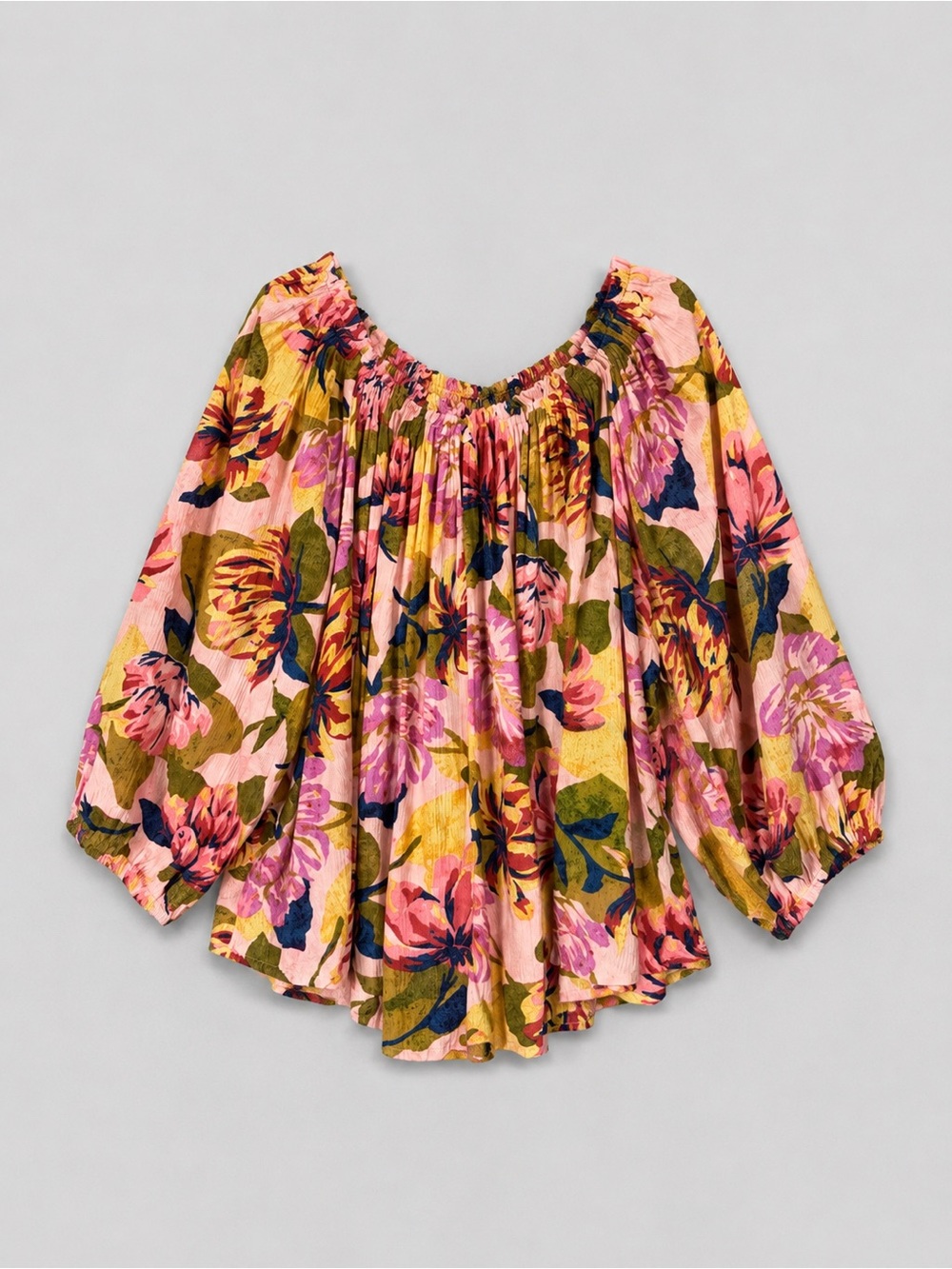 Womens Floral Peasant Blouse Top 2X Cottage Prairie Boho Balloon Sleeves Coastal